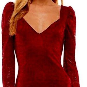 City Studio Women's Large Lace Mini Bodycon Dress Dark Red Slim Red NWT
